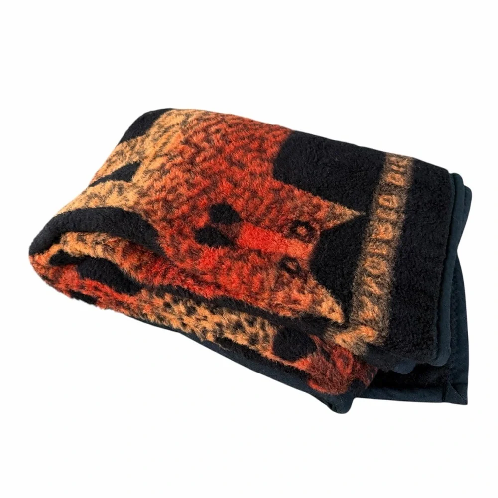 VTG Crown Crafts Dinarsu Wild Cats Fuzzy Plush Blanket Orange Black 60x76 HTF